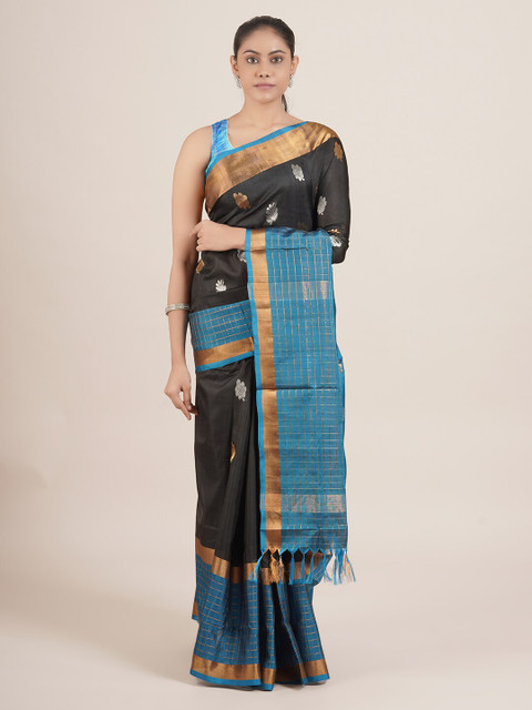 

Pothys Black & Blue Floral Pure Silk Uppada Saree