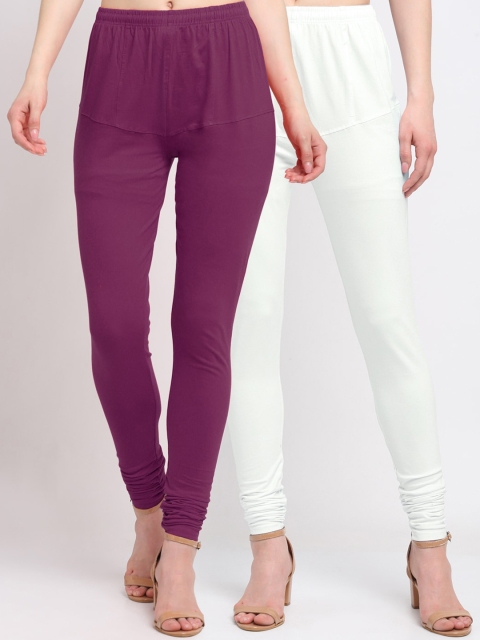 

KLOTTHE Women Pack Of 2 Solid Churidar-Length Cotton Ankle-Length Leggings, Off white