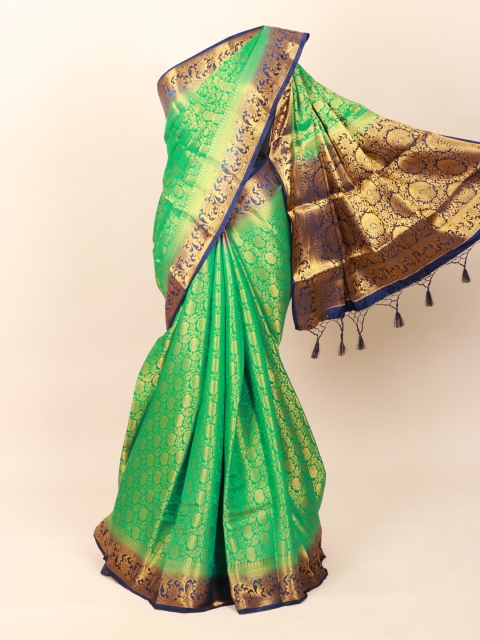

Pothys Green & Gold-Toned Ethnic Motifs Zari Art Silk Banarasi Saree