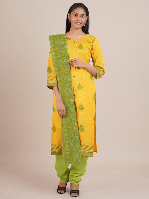 

Pothys Yellow & Green Printed Unstitched Dress Material