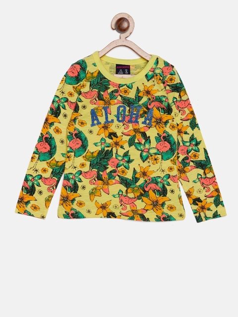 

Nins Moda Girls Yellow & Green Floral Printed Regular Top