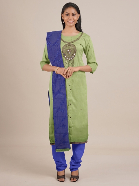 

Pothys Green & Blue Embroidered Unstitched Dress Material