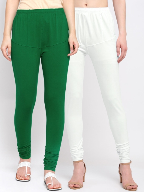 

KLOTTHE Women Pack Of 2 Solid Churidar-Length Cotton Leggings, White