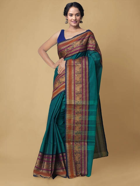

Unnati Silks Green & Gold-Toned Zari Pure Cotton Chettinad Saree