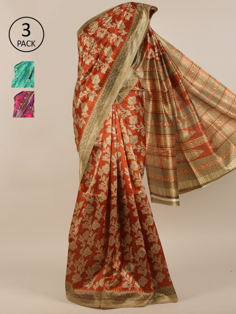 

Pothys Red & Pink Pack of 3 Floral Jute Silk Saree