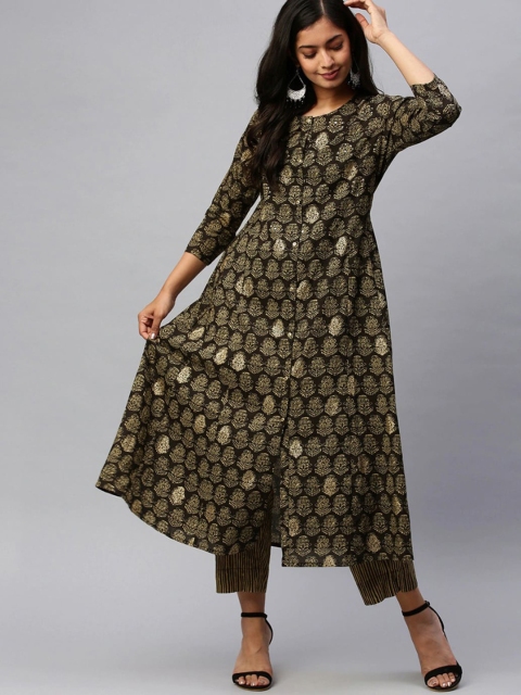 

Ishin Women Black Ethnic Motifs Printed Empire Kurta with Trousers