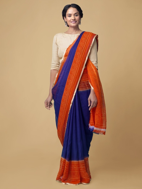 

Unnati Silks Purple & Orange Bandhani Poly Chiffon Saree