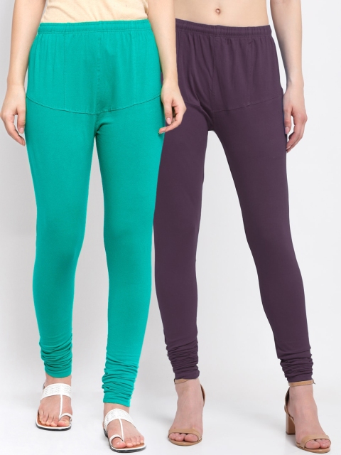 

KLOTTHE Women Pack Of 2 Solid Cotton Churidar-Length Leggings, Purple