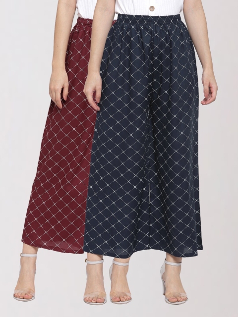 

KLOTTHE Women Set of 2 Maroon & Black Floral Printed Palazzos