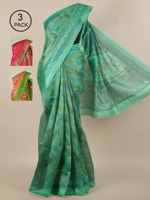 

Pothys Pack Of 3 Jute Silk Sarees, Green