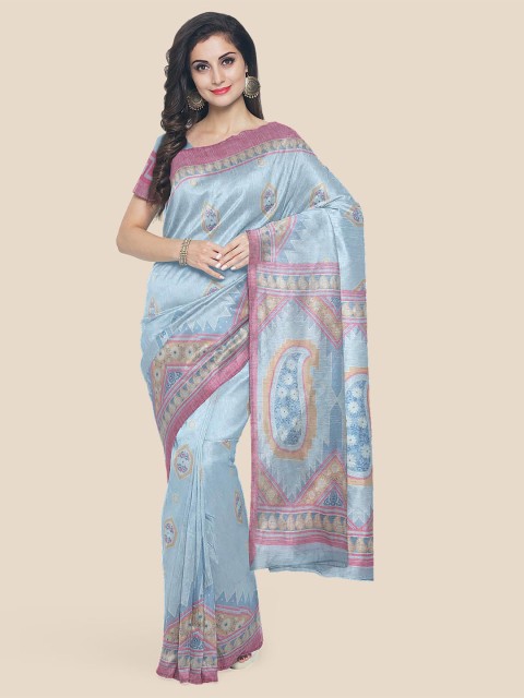 

Kalamandir Blue & Pink Paisley Linen Blend Saree