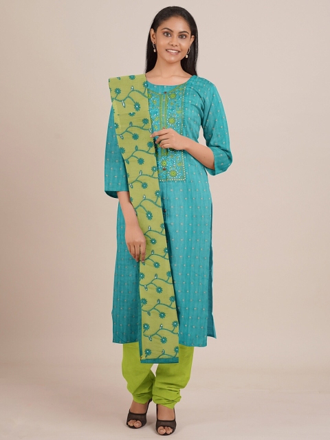 

Pothys Sea Green & Green Embroidered Unstitched Dress Material