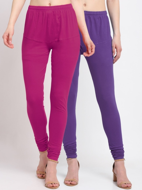 

KLOTTHE Women Pack Of 2 Solid Churidar-Length Cotton Ankle-Length Leggings, Purple