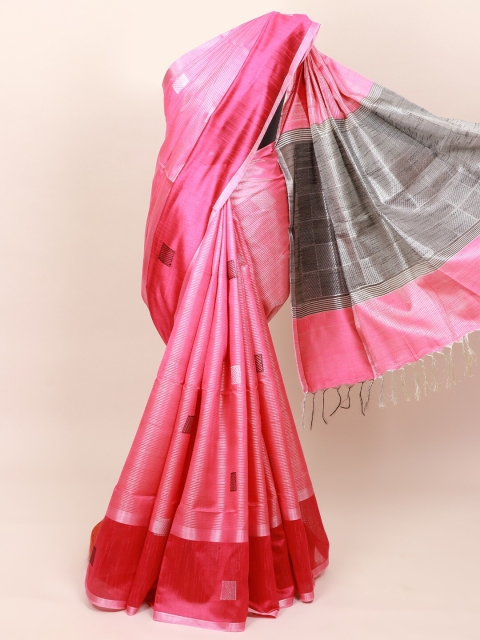 

Pothys Pink & Red Woven Design Zari Jute Silk Saree