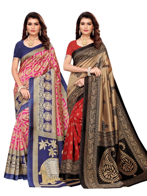

KALINI Pack of 2 Art Silk Saree, Red