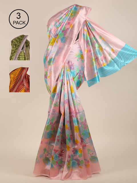

Pothys Pack of 3 Ethnic Motifs Jute Silk Sarees, Peach