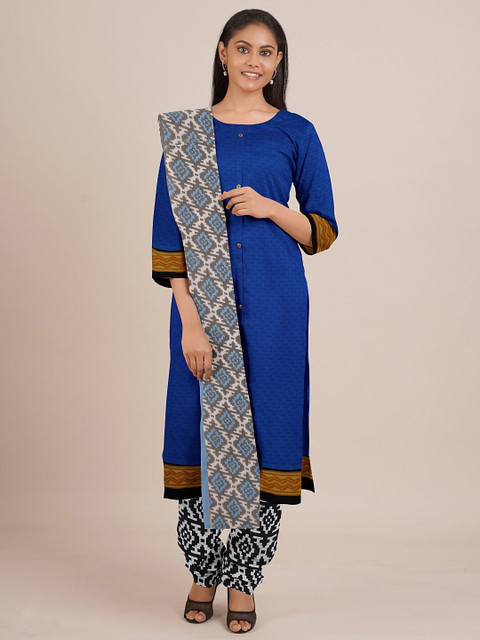 

Pothys Blue & Black Unstitched Dress Material