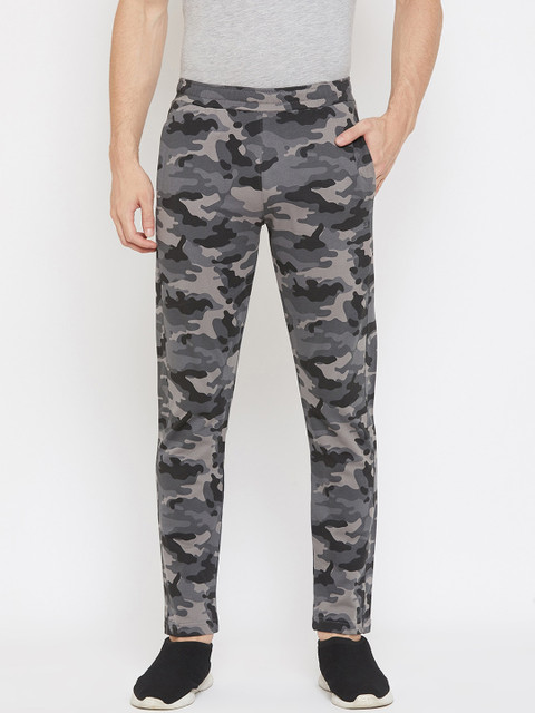 

Okane Men Grey & Black Camouflage Printed Cotton Track Pants