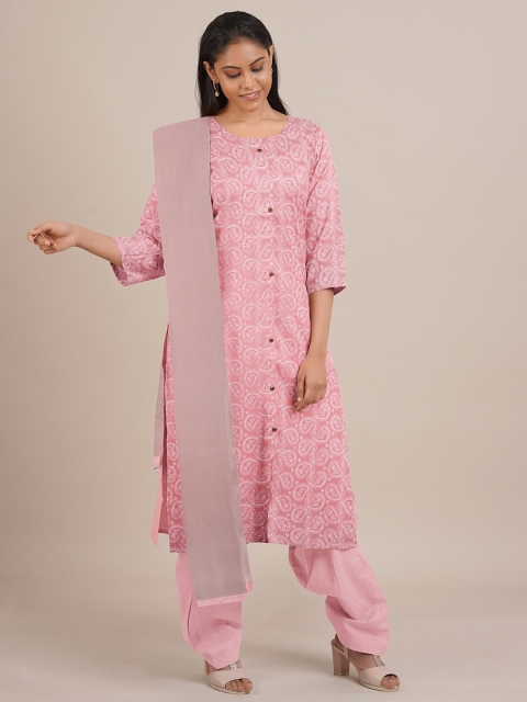 

Pothys Pink & Grey Embroidered Unstitched Dress Material
