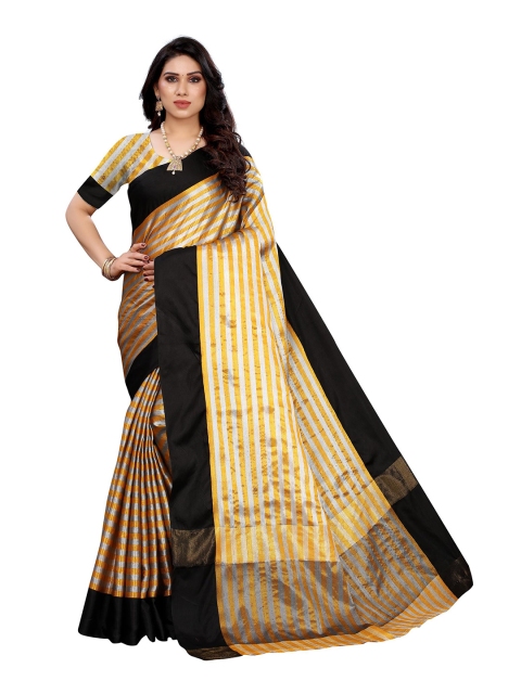 

KALINI Black & Yellow Striped Silk Blend Saree
