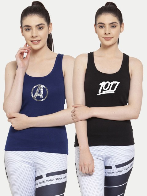 

Friskers Pack of 2 Printed Tank Tops, Navy blue