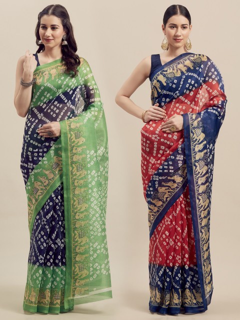 

KALINI Women Pack Of 2 Printed Sarees, Green