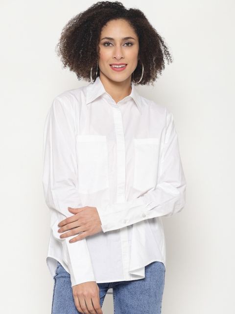 

Twenty3 Women White Boxy Cotton Casual Shirt