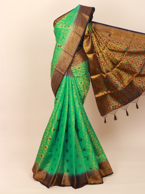 

Pothys Green & Gold Woven Design Art Silk Banarasi Saree