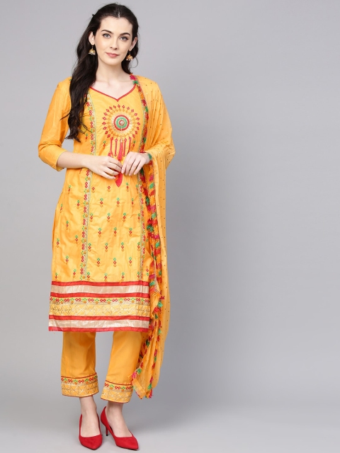 

Ishin Women Yellow Ethnic Motifs Embroidered Kurta with Palazzos & With Dupatta