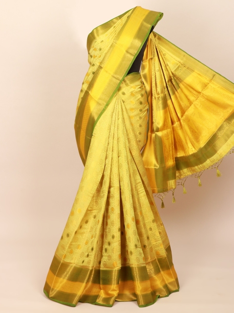 

Pothys Yellow & Green Floral Zari Art Silk Banarasi Saree
