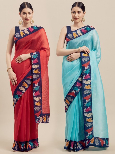 

KALINI Women Pack Of 2 Printed Sarees, Red