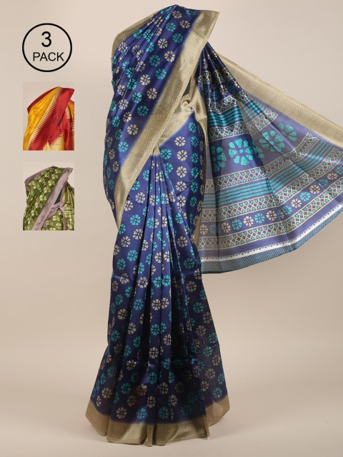 

Pothys Pack Of 3 Jute Silk Saree, Blue