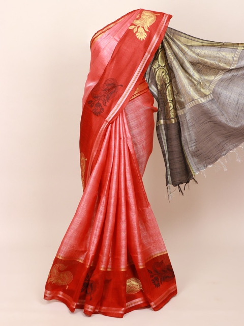 

Pothys Red & Grey Woven Design Jute Silk Saree