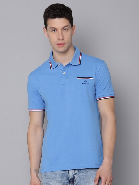 

GANT Men Blue Polo Collar Applique Slim Fit T-shirt
