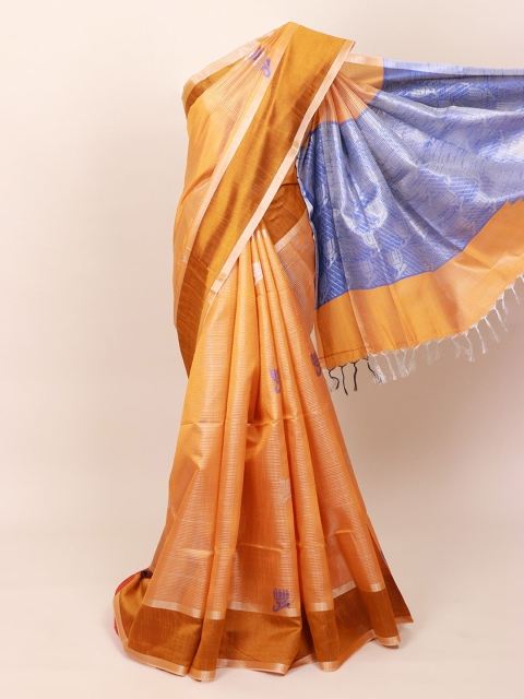 

Pothys Mustard & Silver Striped Jute Silk Saree