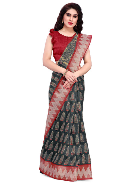

KALINI Grey & Red Ethnic Motifs Saree