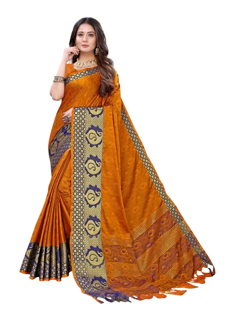 

KALINI Mustard & Blue Ethnic Motifs Woven Design Art Silk Saree