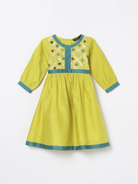 

Melange by Lifestyle Girls Yellow & Teal Printed Ethnic Motifs Dress with Shorts