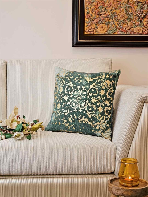 

Amoliconcepts Green & Gold-Toned Embroidered Velvet Square Cushion Covers