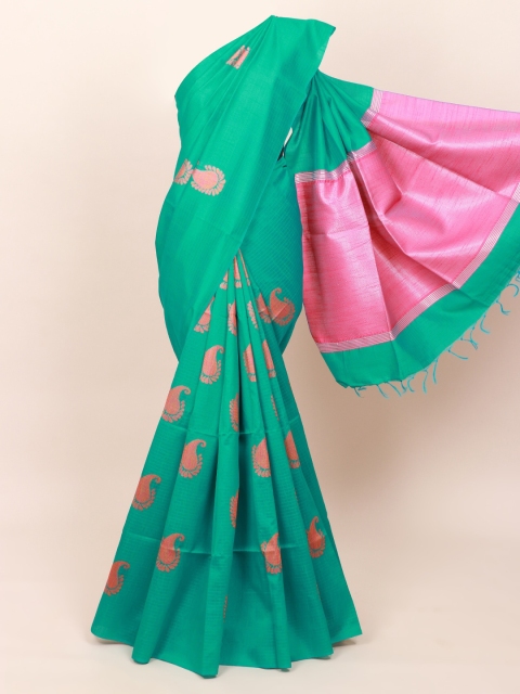 

Pothys Green & Pink Ethnic Motifs Jute Silk Saree