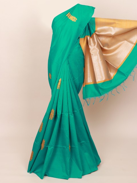 

Pothys Sea Green & Orange Floral Jute Silk Saree