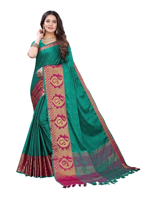 

KALINI Green & Magenta Ethnic Motifs Zari Art Silk Saree