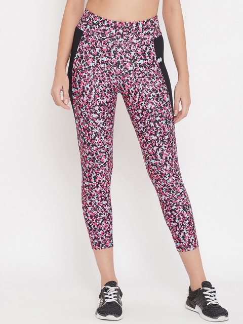 

Clovia Women Pink & Blue Printed Activewear Ankle-Length Sports Tights