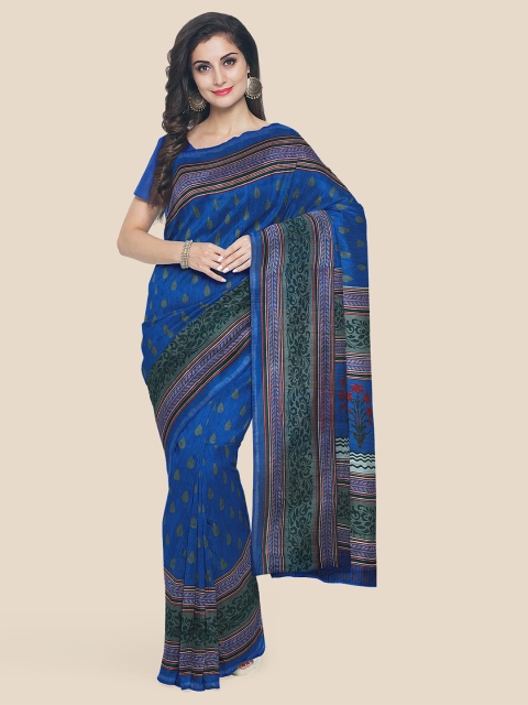 

Kalamandir Blue & Red Floral Linen Blend Saree