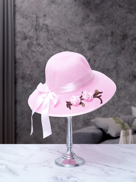 

Golden Peacock Women Pink & Brown Woven-Design Embroidered Straw Sun Hat