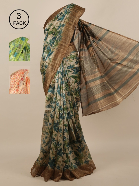 

Pothys Pack of 3 Printed Jute Silk Saree, Multi