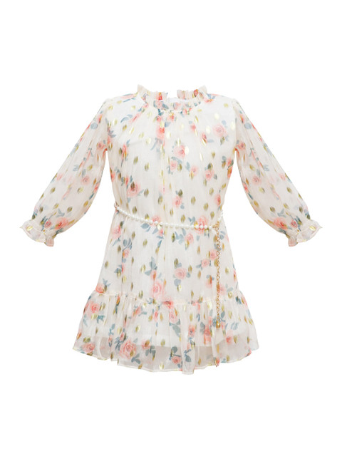 

Daffodils GIRLS WEAR Girls Cream-Coloured & Orange Floral Chiffon Dress