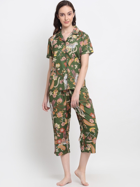 

DIVA WALK EXCLUSIVE Women Green & Orange Printed Night suit