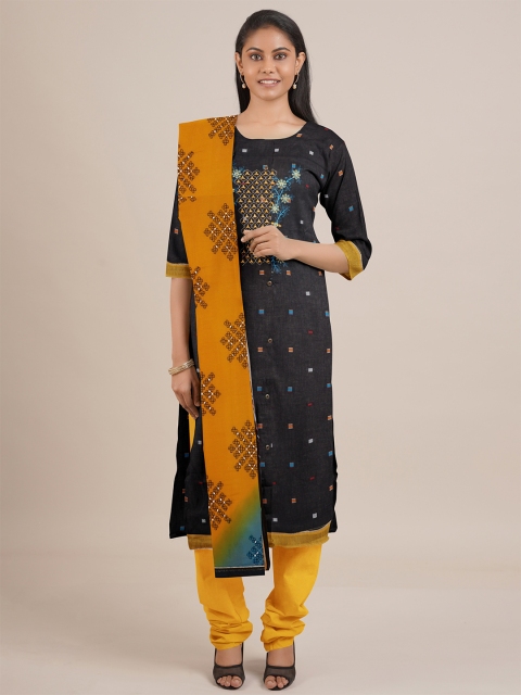 

Pothys Black & Yellow Unstitched Dress Material