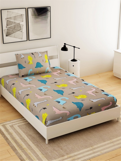 

Salona Bichona Brown & Blue Graphic 144 TC Single Bedsheet with 1 Pillow Covers